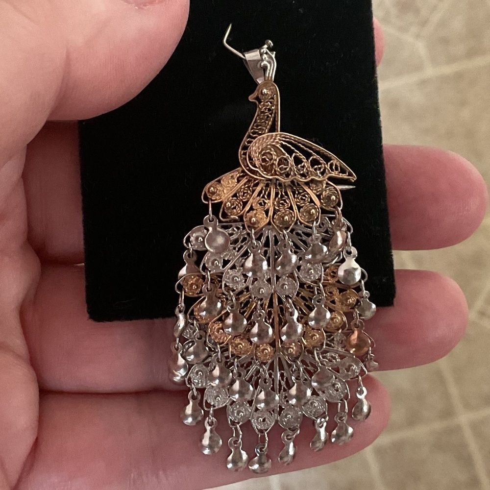 STERLING silver 925/Gold plated Peacock pendant/pin - Picture 5 of 14